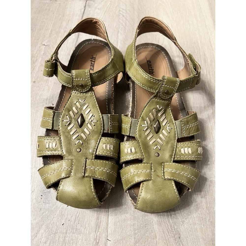 Earth Origins Sandals Womens SZ 8.5B Green Leather Coastal Comfort Shoes